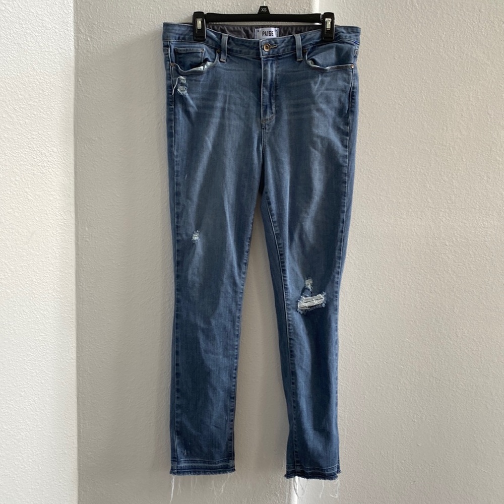 Paige Womens Distressed Hoxton Ankle Peg Jeans Size 32‎